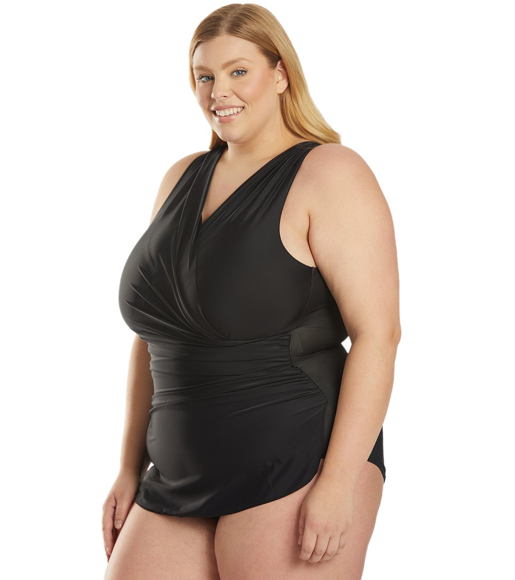 Sporti Plus Size Isabella Tummy Control Wrap One Piece Swimsuit