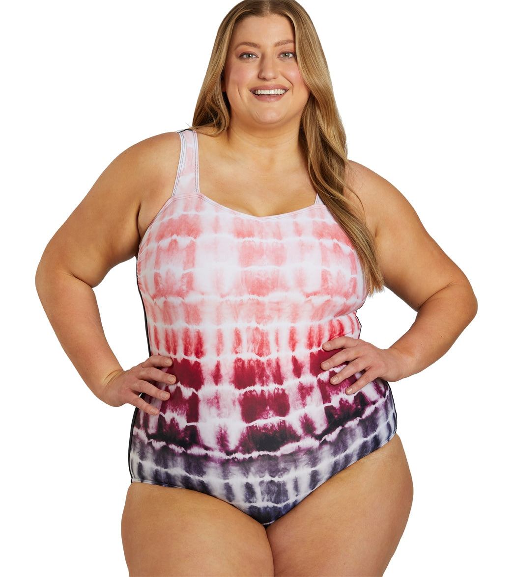 Sporti Plus Size Shibori Moderate Printed Ombre Sweetheart One Piece Swimsuit