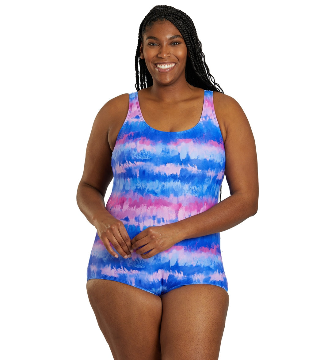 Sporti Plus Size HydroLast Malibu Sunrise Chlorine Resistant Conservative Scoop Back One Piece Swimsuit