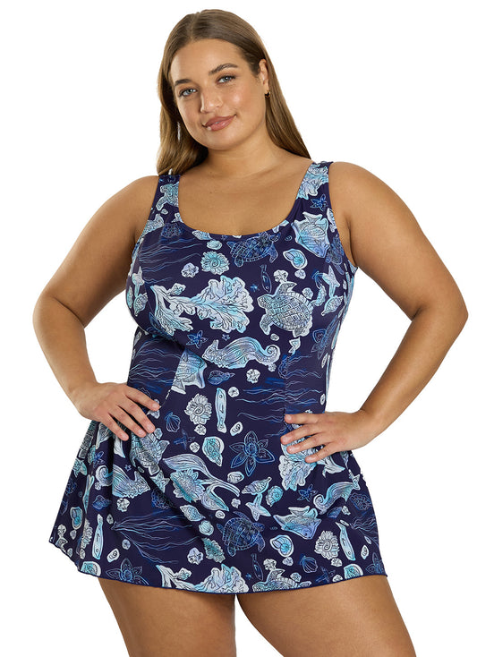  Sporti Plus Size Neptune's Reef Swim Dress