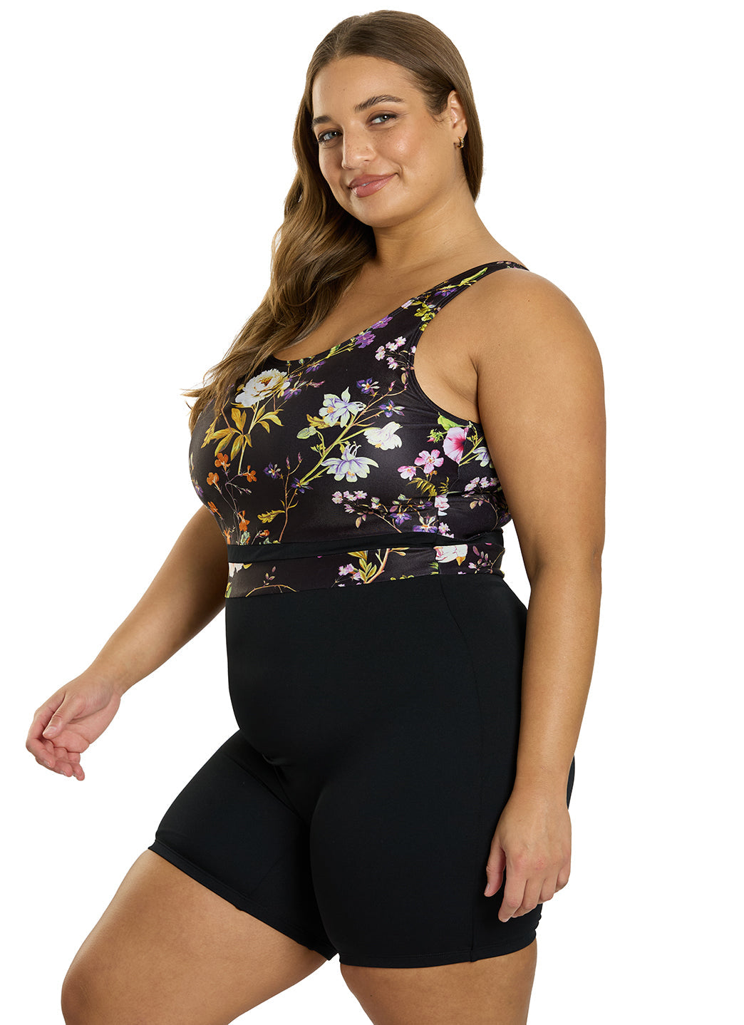  Sporti Plus Size HydroLast Moonlit Flora Chlorine Resistant Scoop Back Unitard One Piece Swimsuit