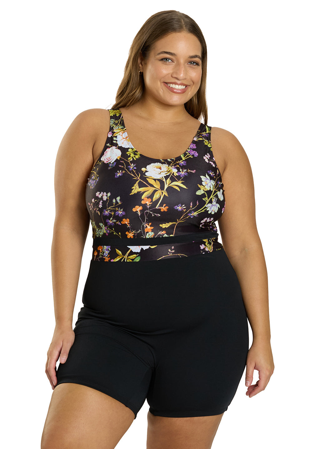  Sporti Plus Size HydroLast Moonlit Flora Chlorine Resistant Scoop Back Unitard One Piece Swimsuit