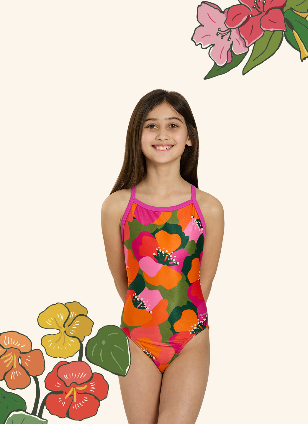  Sporti HydroLast Petal Pop Thin Strap One Piece Swimsuit Youth (22-28)