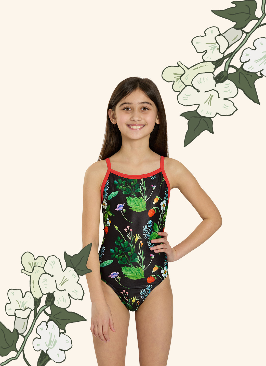  Sporti HydroLast Strawberry Fields Thin Strap One Piece Swimsuit Youth (22-28)