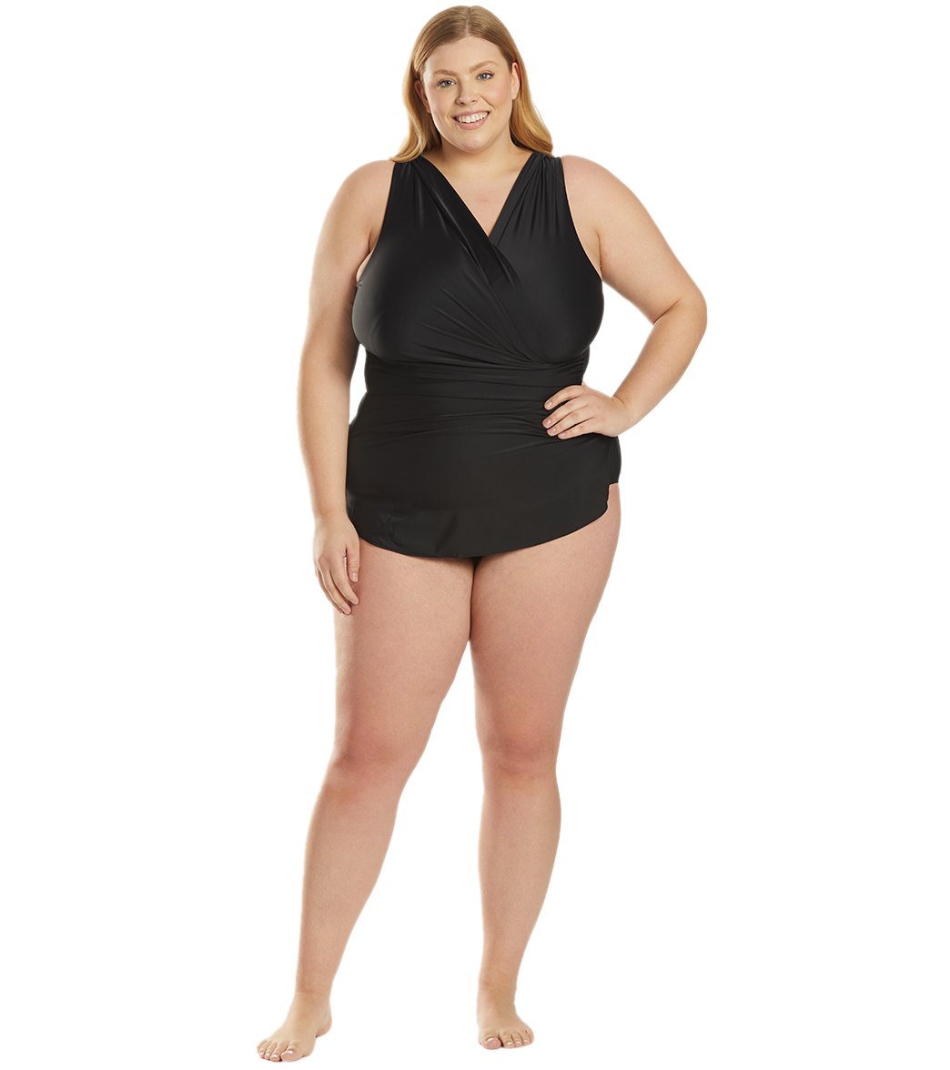 Sporti Plus Size Isabella Tummy Control Wrap One Piece Swimsuit