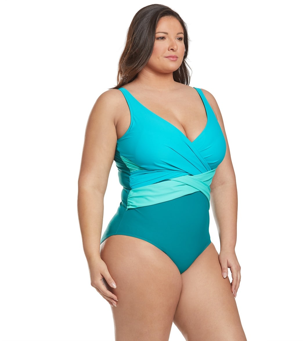  Sporti Plus Size Marina Criss Cross Tummy Control One Piece Swimsuit