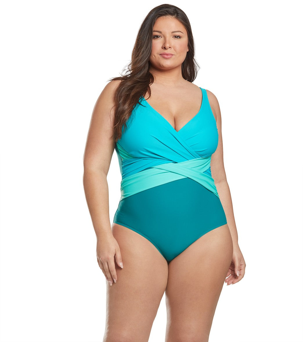  Sporti Plus Size Marina Criss Cross Tummy Control One Piece Swimsuit