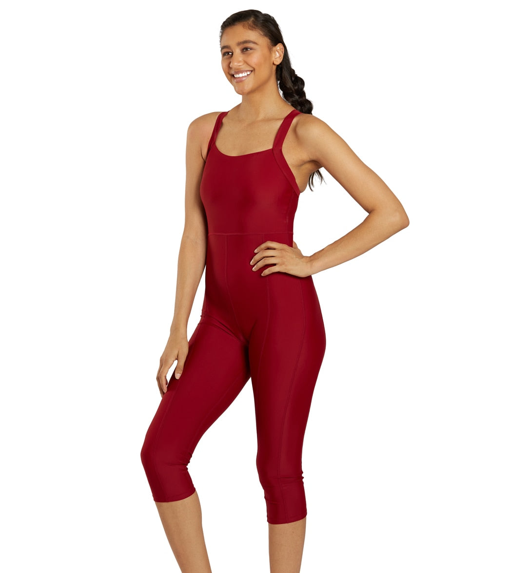  Sporti Active Solid One Piece Cropped Swim Unitard