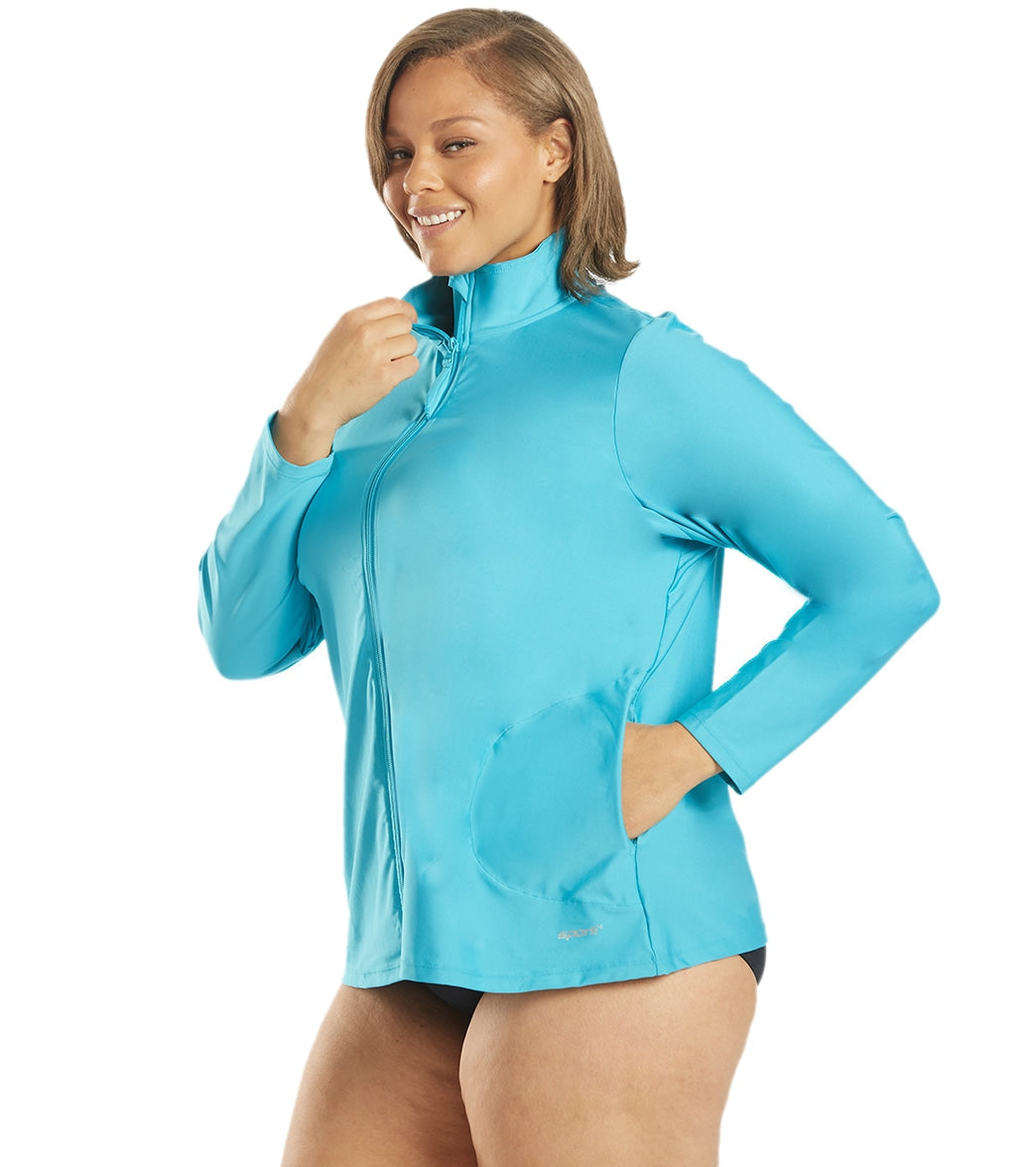  Sporti Women's Plus Size L/S Zip Front UPF 50+ Rash Guard