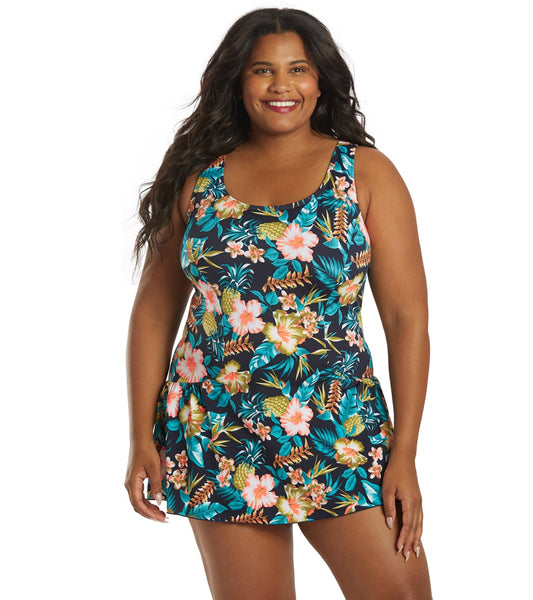  Sporti Plus Size Tropical Floral Swim Dress