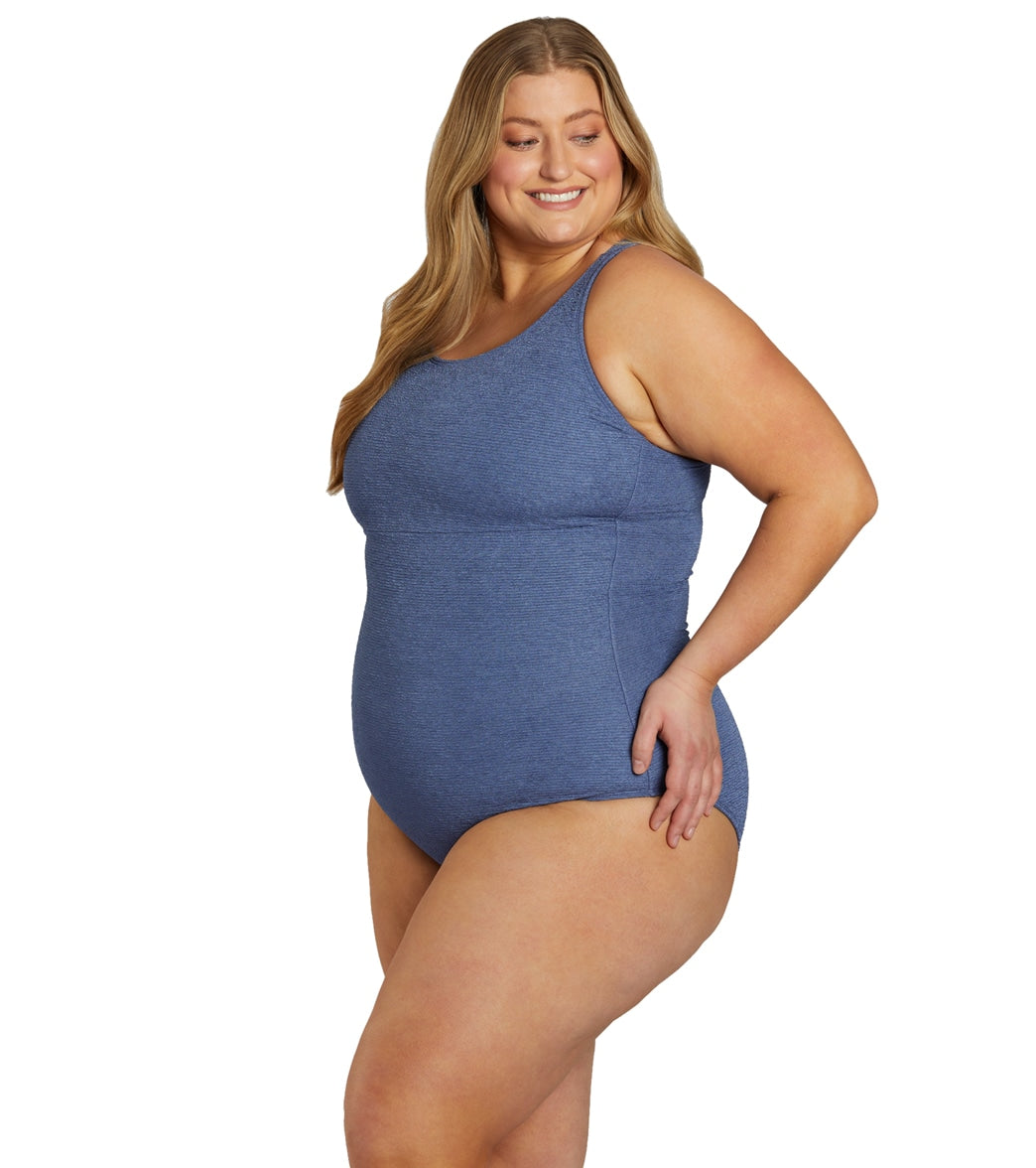  Sporti Plus Size Textured Chlorine Resistant High Neck One Piece Slimsuit