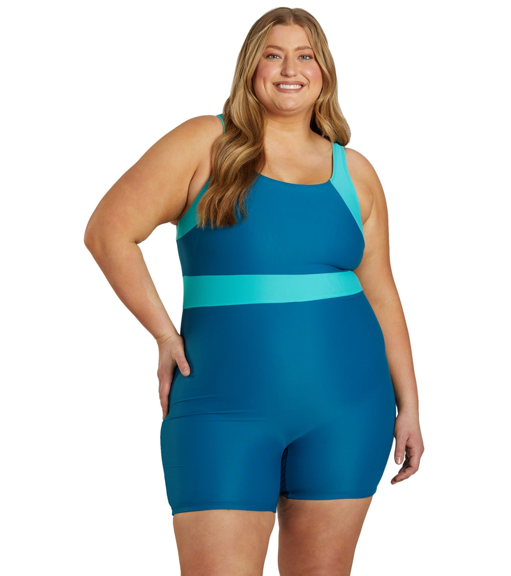  Sporti Plus Size Colorblock Unitard One Piece Swimsuit
