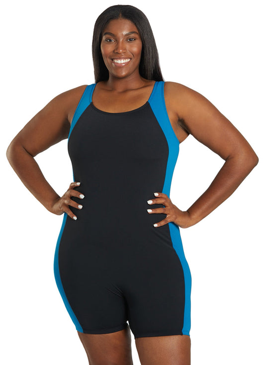  Sporti Plus Size HydroLast Chlorine Resistant Splice Scoop Back Unitard One Piece Swimsuit