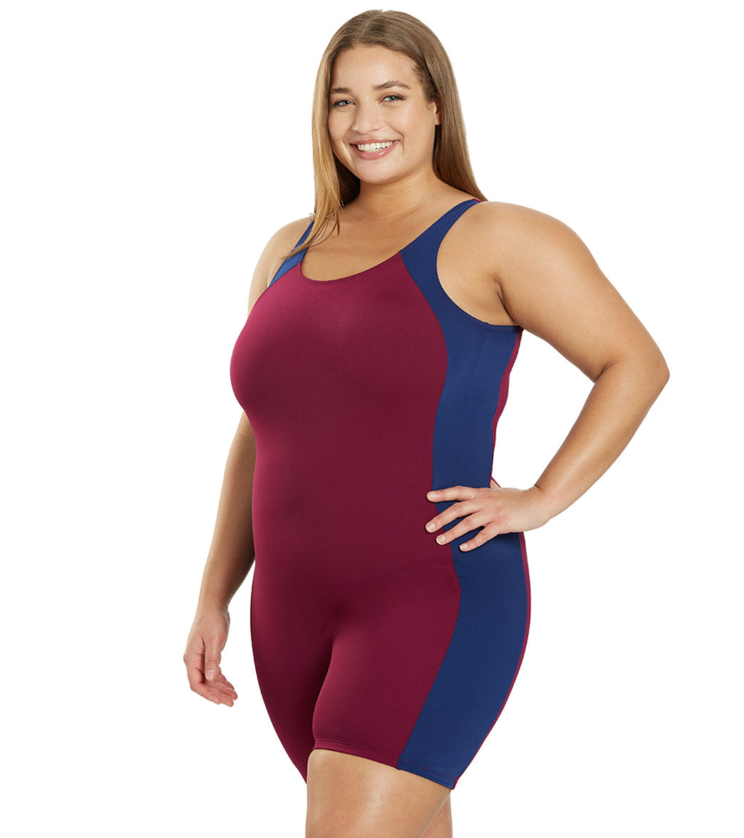  Sporti Plus Size HydroLast Chlorine Resistant Splice Scoop Back Unitard One Piece Swimsuit