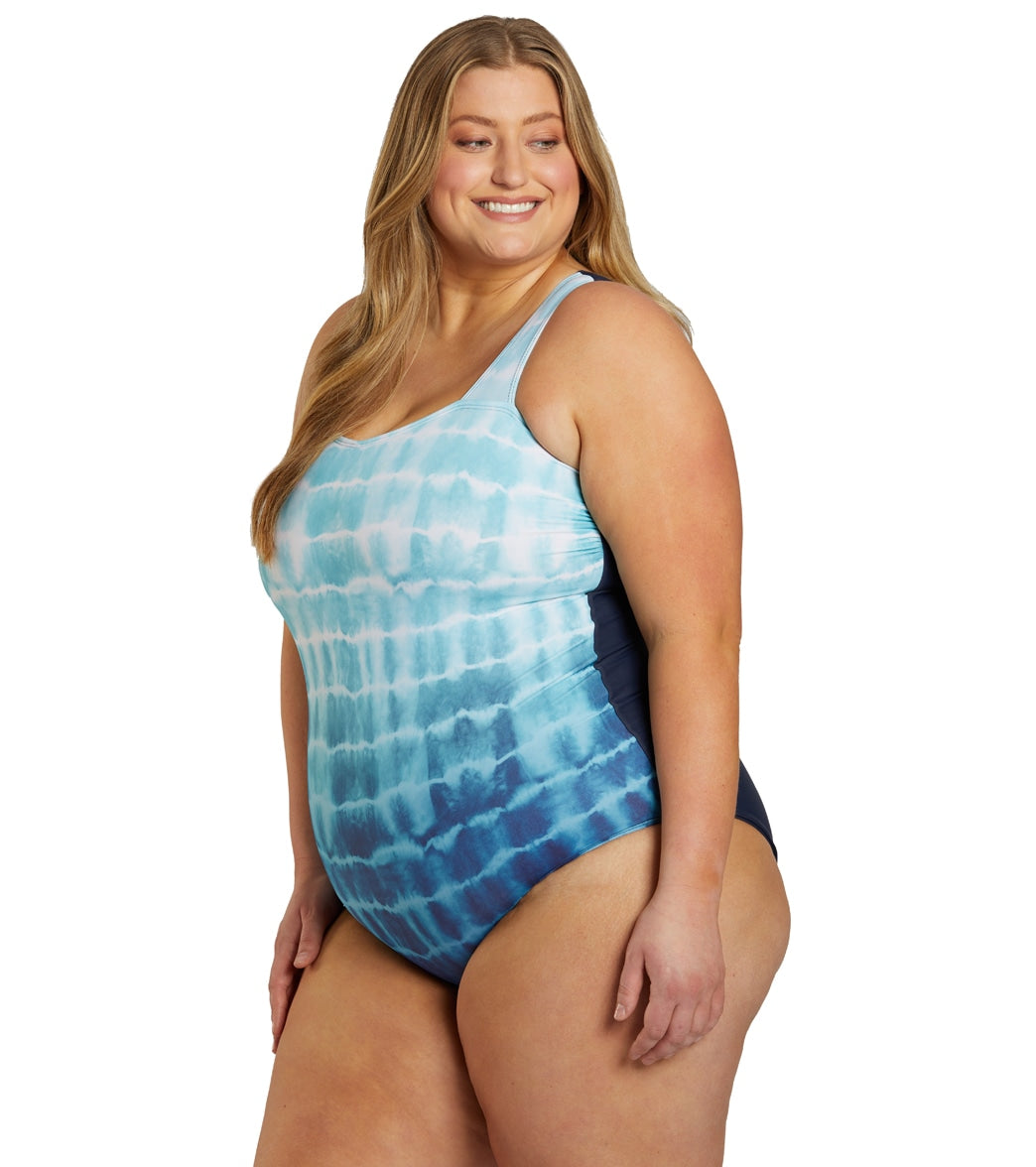  Sporti Plus Size Shibori Moderate Printed Ombre Sweetheart One Piece Swimsuit