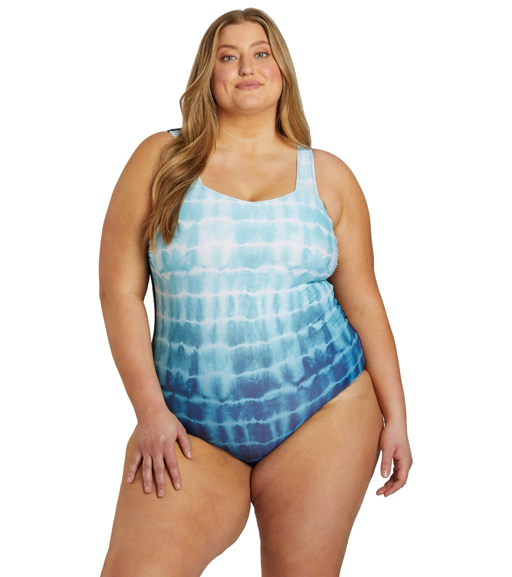  Sporti Plus Size Shibori Moderate Printed Ombre Sweetheart One Piece Swimsuit