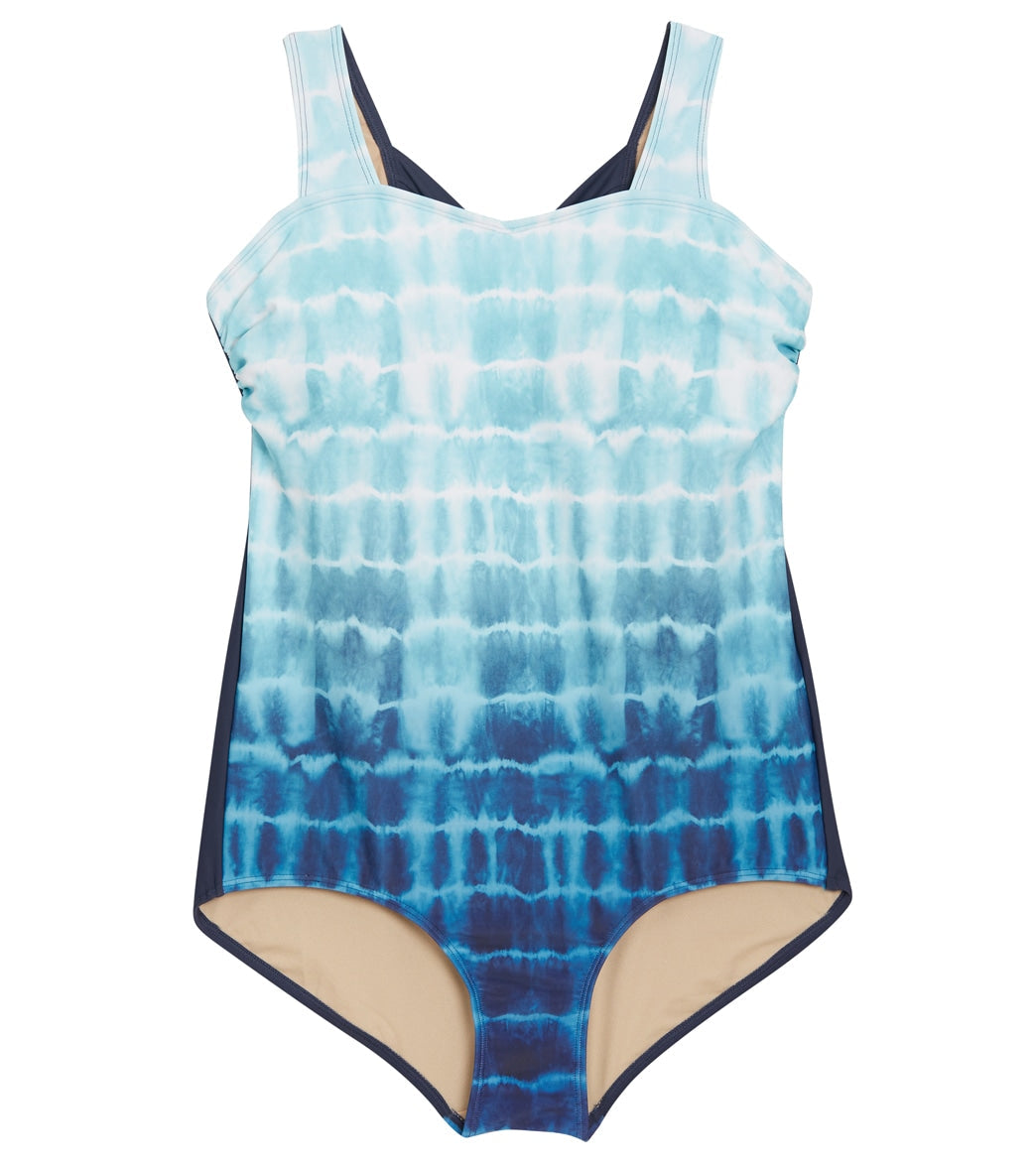  Sporti Plus Size Shibori Moderate Printed Ombre Sweetheart One Piece Swimsuit