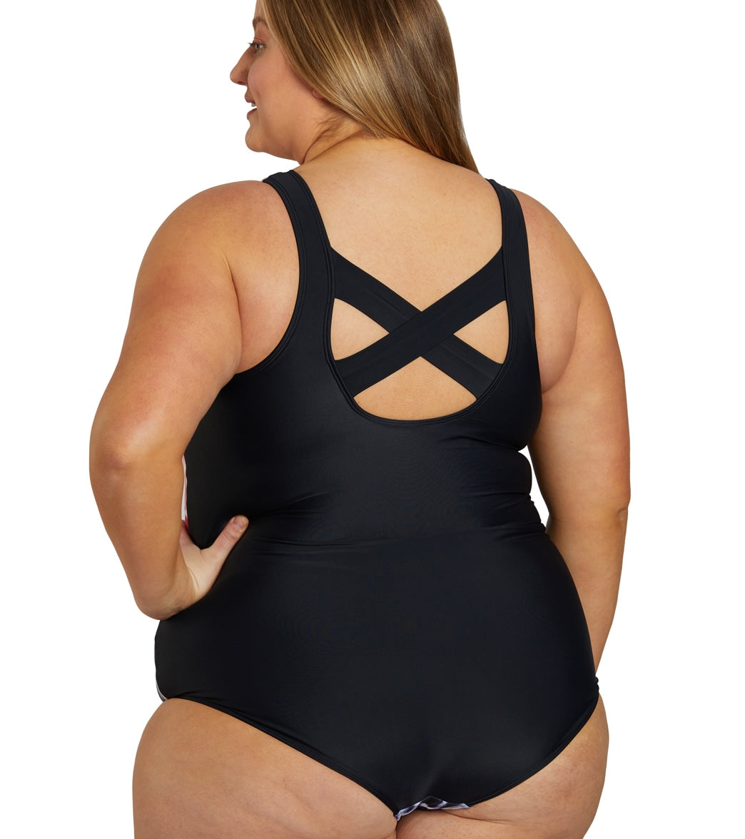  Sporti Plus Size Shibori Moderate Printed Ombre Sweetheart One Piece Swimsuit