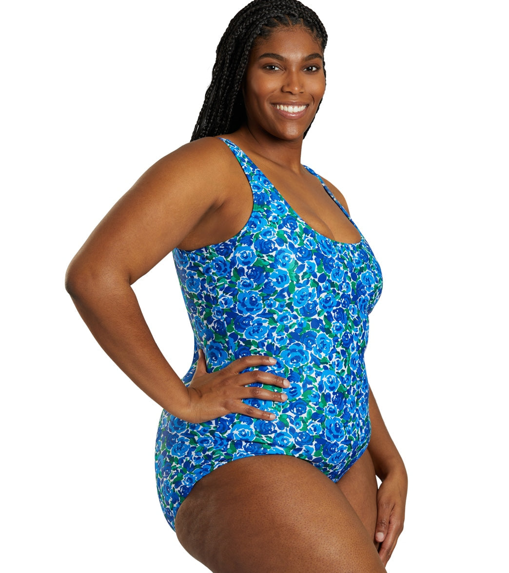  Sporti Plus Size HydroLast Spring Garden Chlorine Resistant Moderate Scoop Back One Piece Swimsuit