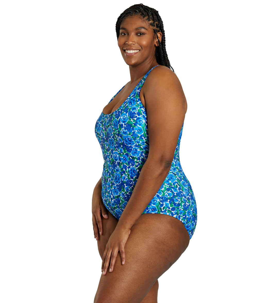  Sporti Plus Size HydroLast Spring Garden Chlorine Resistant Moderate Scoop Back One Piece Swimsuit