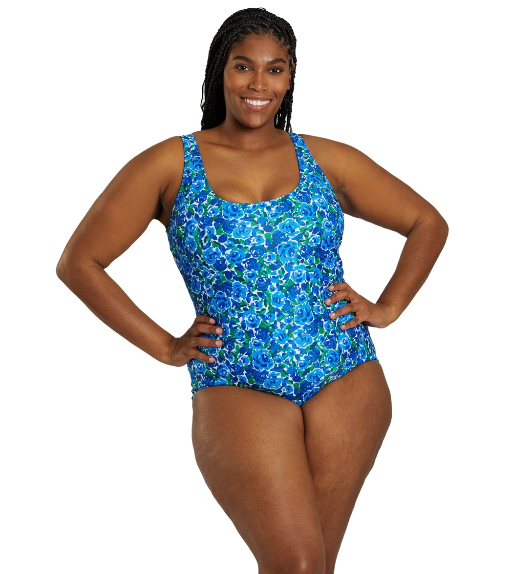  Sporti Plus Size HydroLast Spring Garden Chlorine Resistant Moderate Scoop Back One Piece Swimsuit
