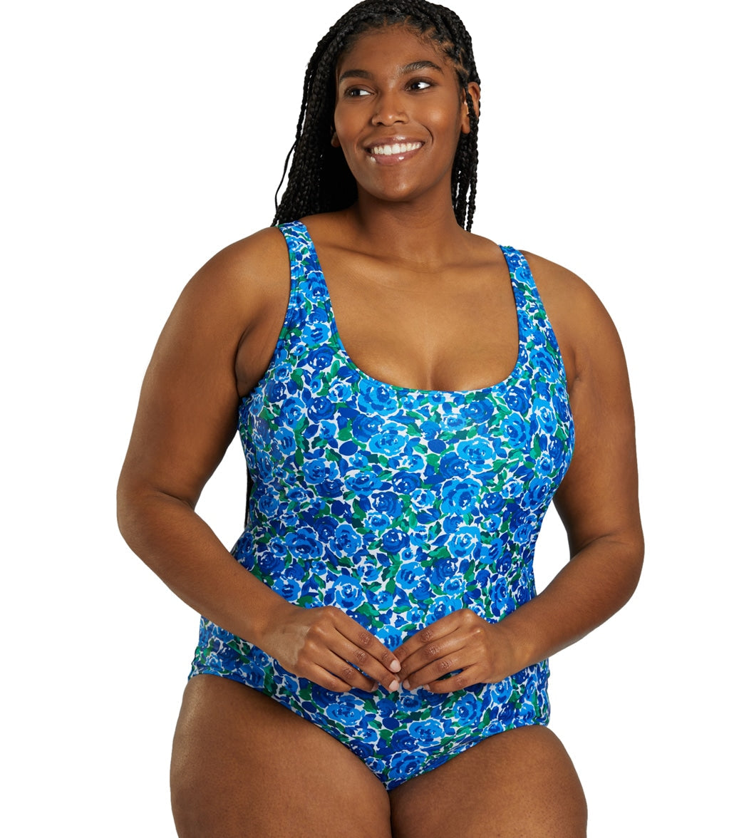  Sporti Plus Size HydroLast Spring Garden Chlorine Resistant Moderate Scoop Back One Piece Swimsuit