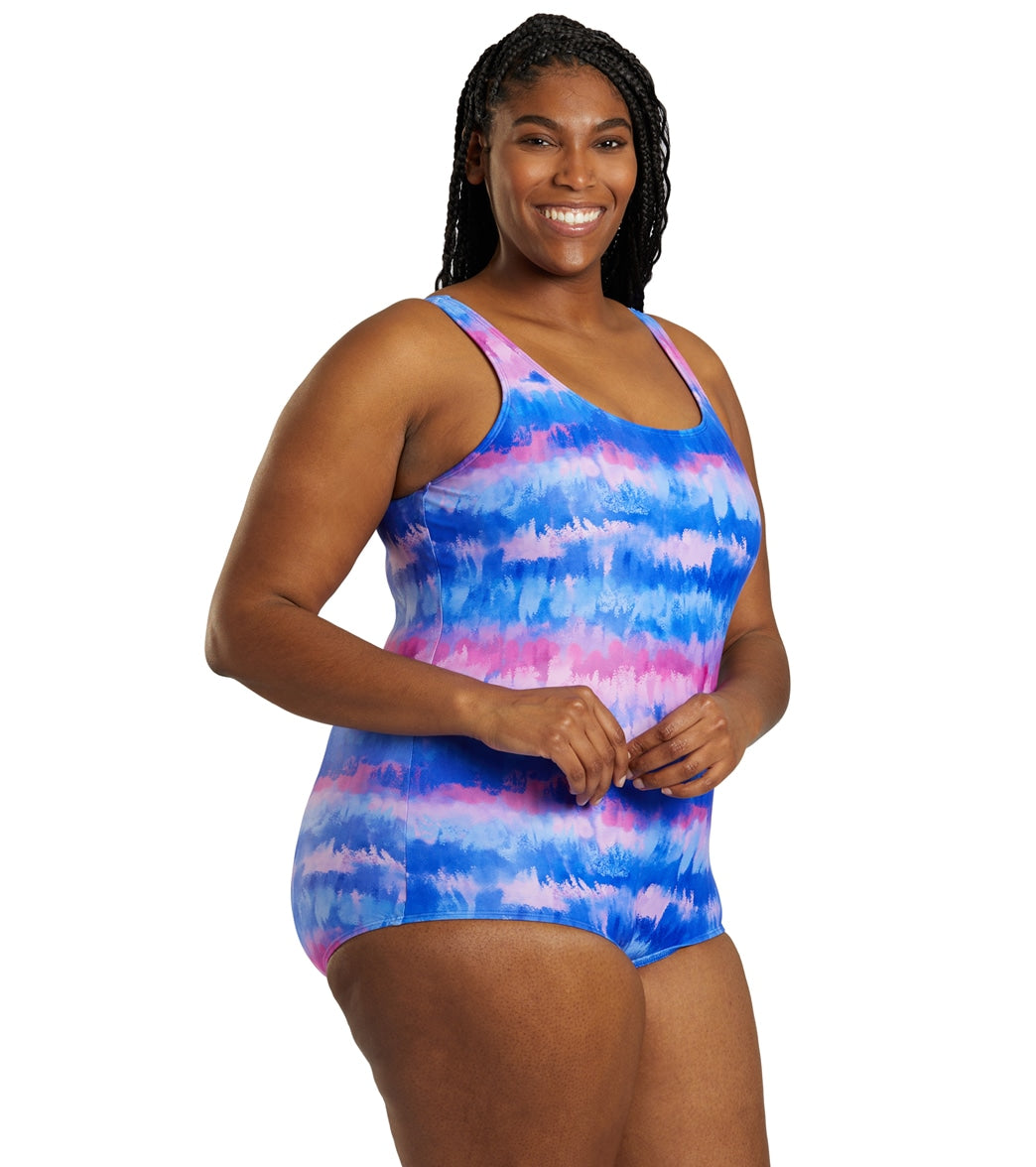  Sporti Plus Size HydroLast Malibu Sunrise Chlorine Resistant Conservative Scoop Back One Piece Swimsuit