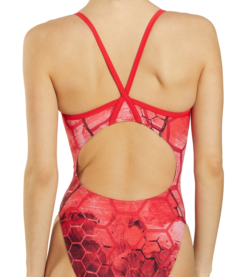  Sporti Fenced In Thin Strap One Piece Swimsuit (22-40)