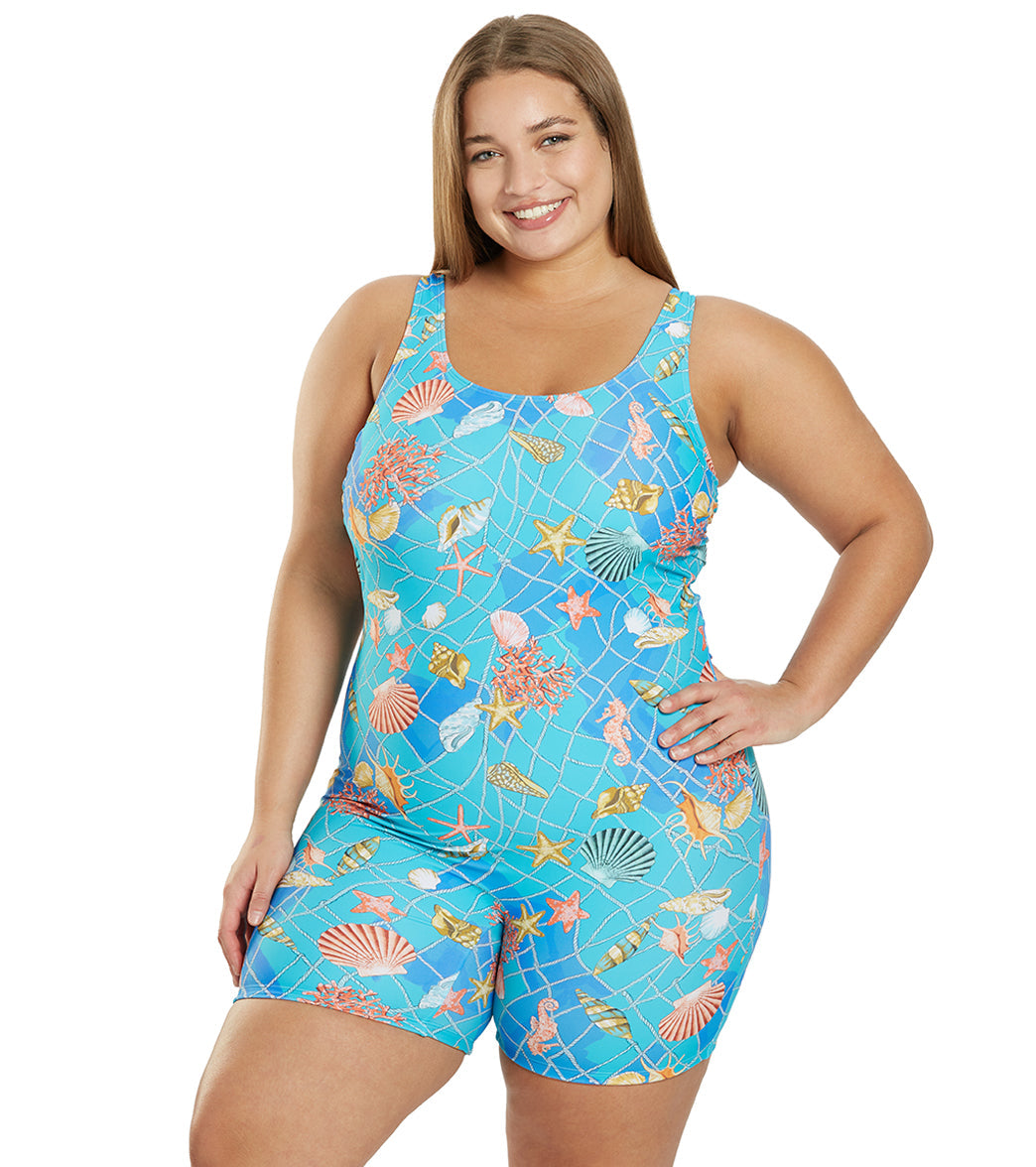 Sporti Plus Size Unitard Caribbean Sea One Piece Swimsuit