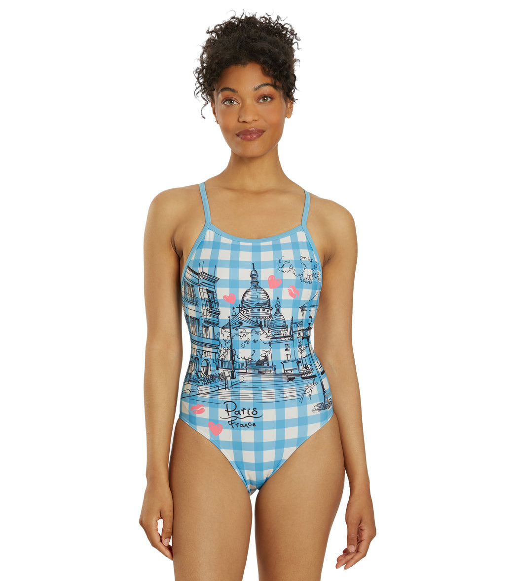  Sporti Paris Bistro Blues Thin Strap One Piece Swimsuit (22-44)