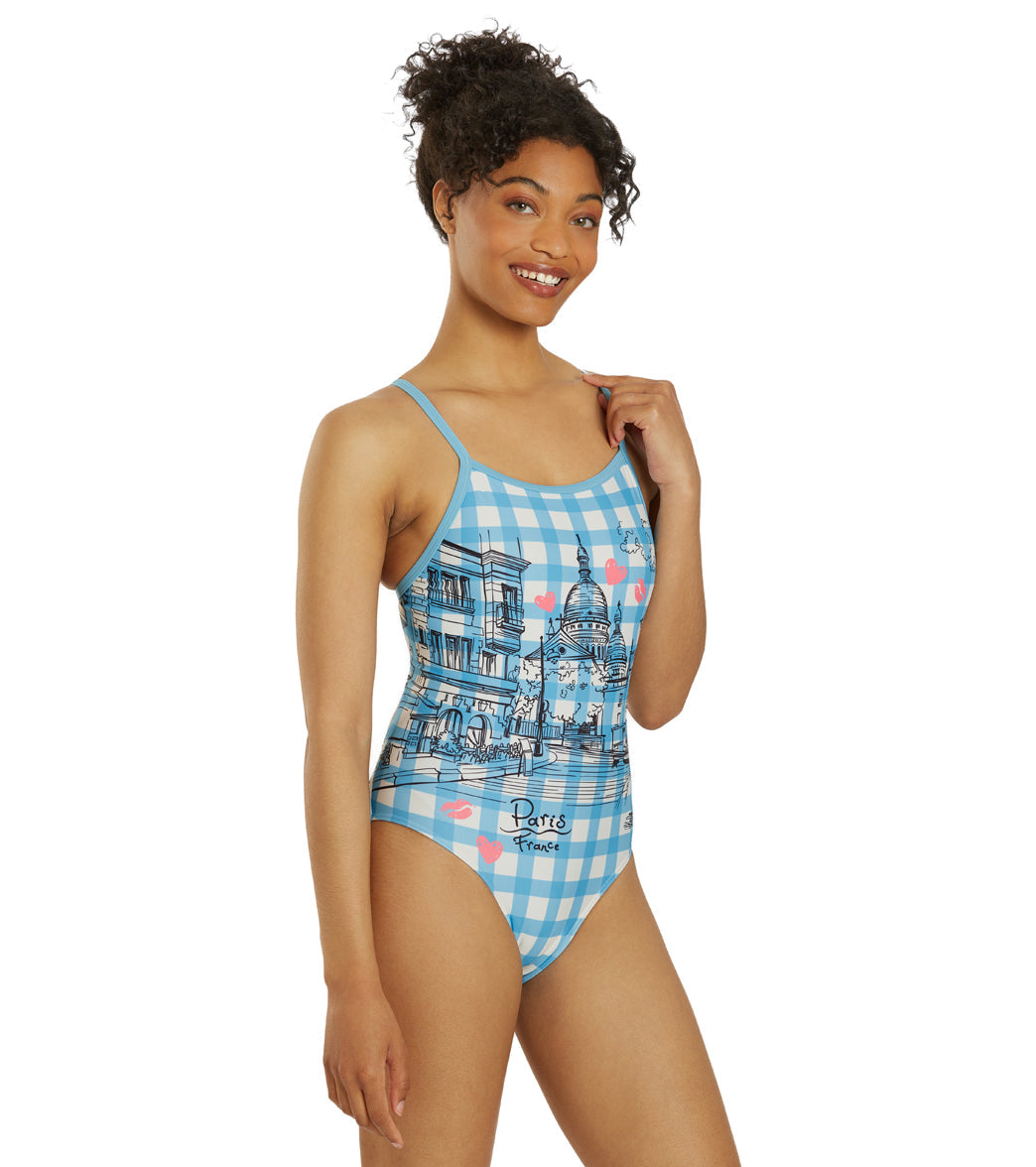 Sporti Paris Bistro Blues Thin Strap One Piece Swimsuit (22-44)