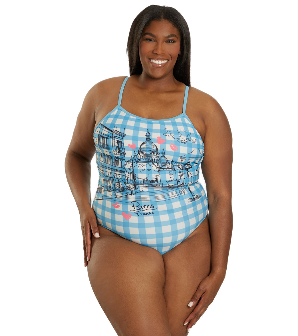  Sporti Paris Bistro Blues Thin Strap One Piece Swimsuit (22-44)