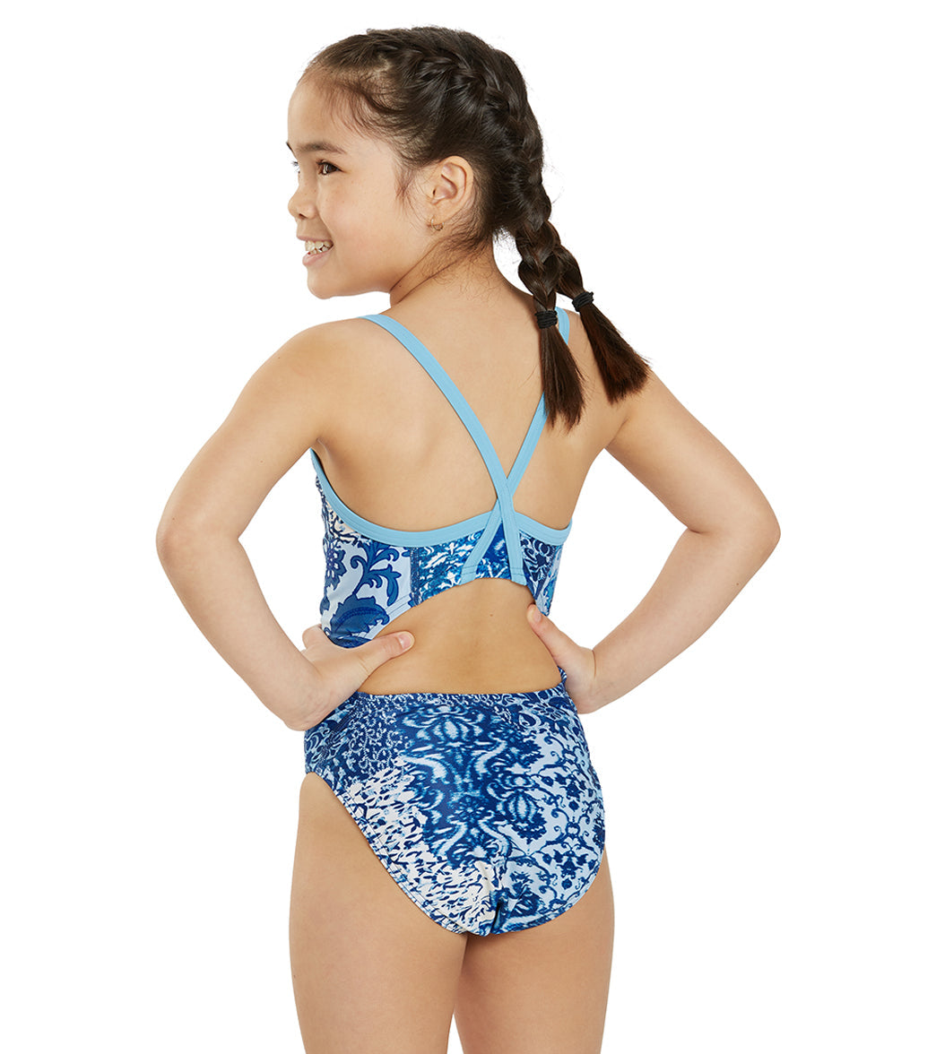  Sporti X Alex & Gretchen Walsh Indigo Patchwork Thin Strap One Piece Swimsuit Youth (22-28)