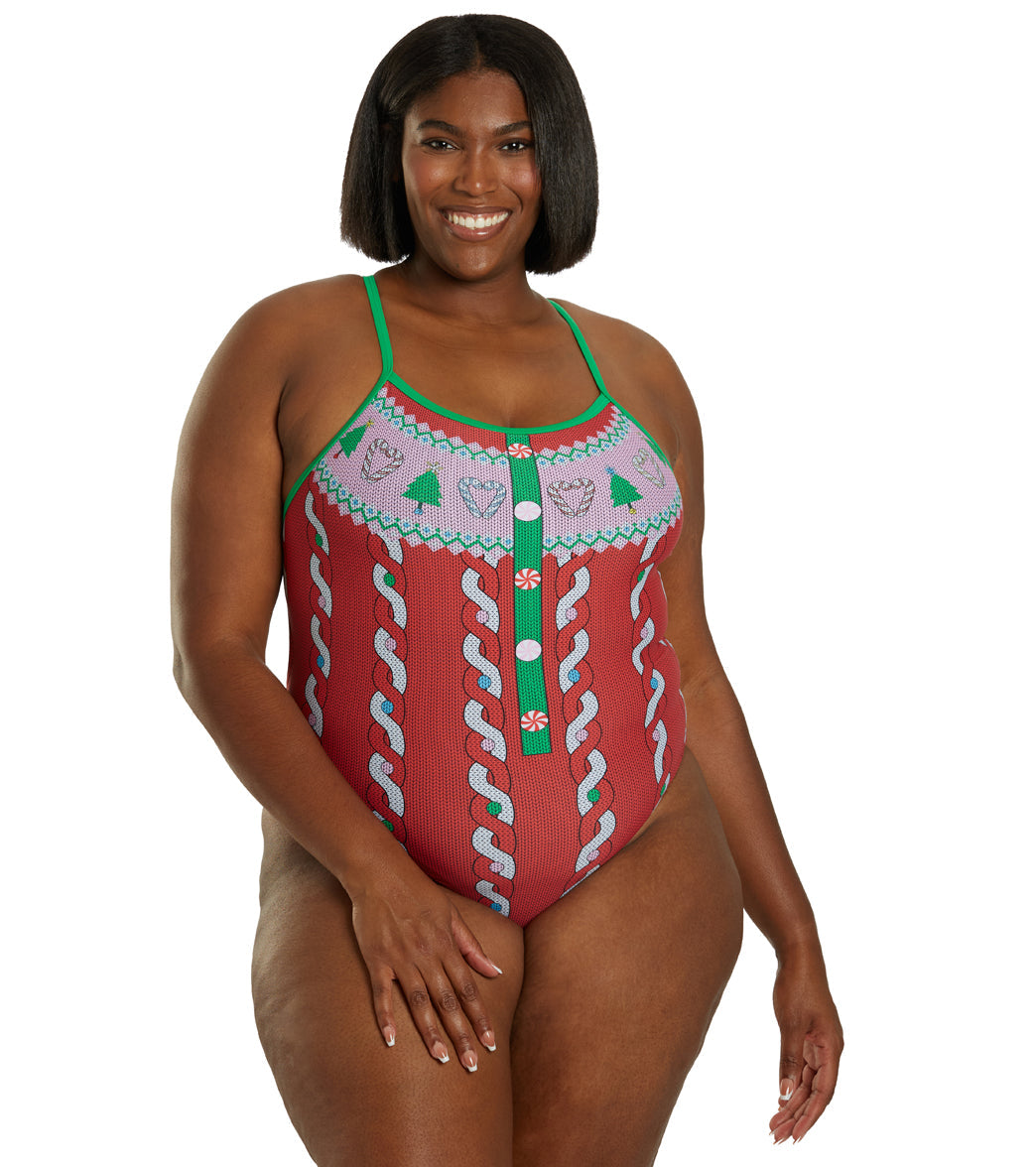  Sporti Granny Sweater Candy Cane Thin Strap One Piece Swimsuit (22-44)