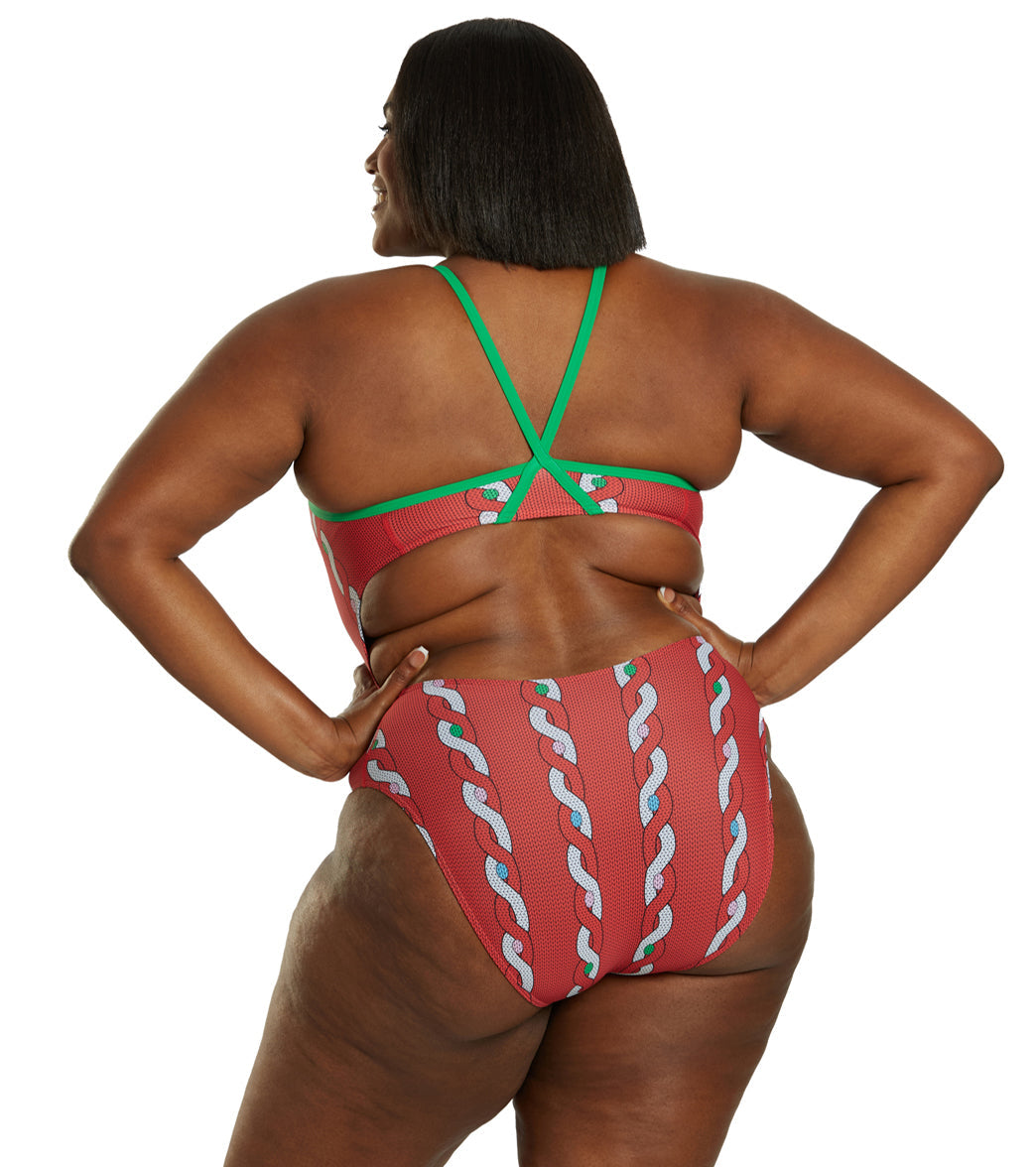  Sporti Granny Sweater Candy Cane Thin Strap One Piece Swimsuit (22-44)