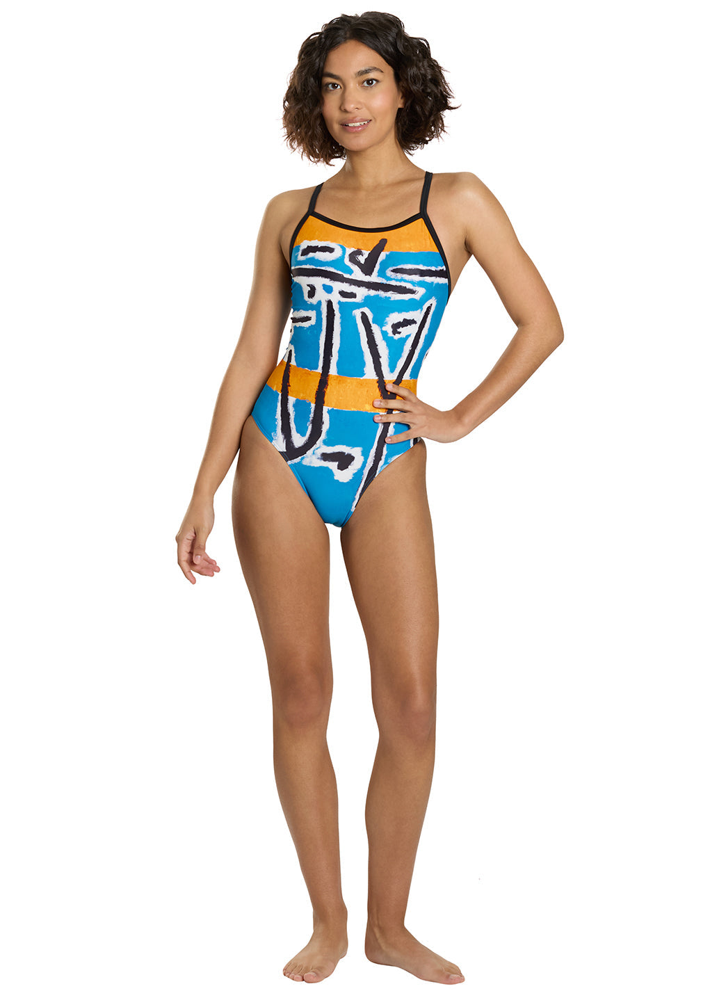  Sporti Senecio Splash Thin Strap One Piece Swimsuit (22-44)